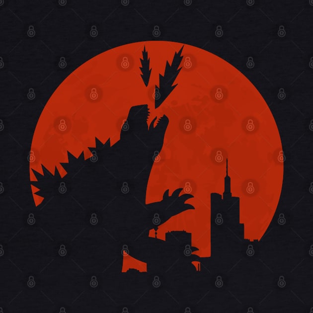 Godzilla in the city under the eerie red moonlight by Whisky1111